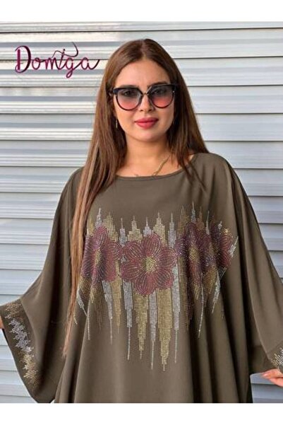 domiga Loose Oil Green Crepe Jalabiya with Floral Patterns