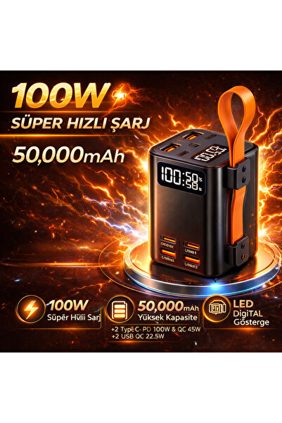 TİKWATCH Dev Kapasiteli 50000mAh Powerbank 100W Hızlı Şarj Özellikli Led Göst...