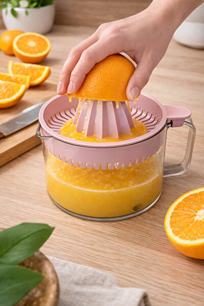 Pembe Limon Sıkacağı 600 ml- Kaydırmaz Tabanlı Narenciye Sıkacağı, BPA İçermez