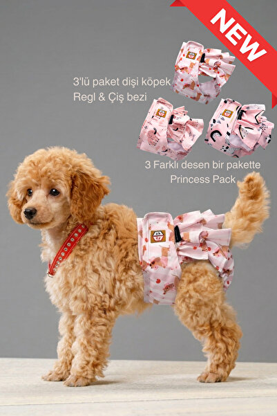 salya store Princess Dişi Köpek Regl Külotları -Dişi Köpek Çiş Bezi, 3'lü Ava...