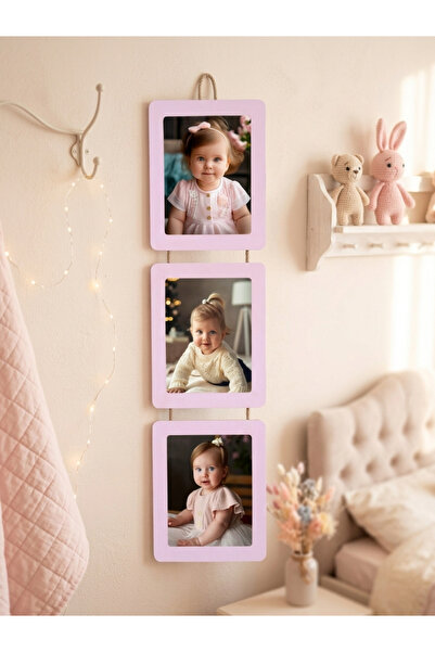 Stüdyo Plus 3’lü Ahşap Fotoğraf Çerçevesi 15x21 cm – İpli Askılı 3 Dikey MDF ...