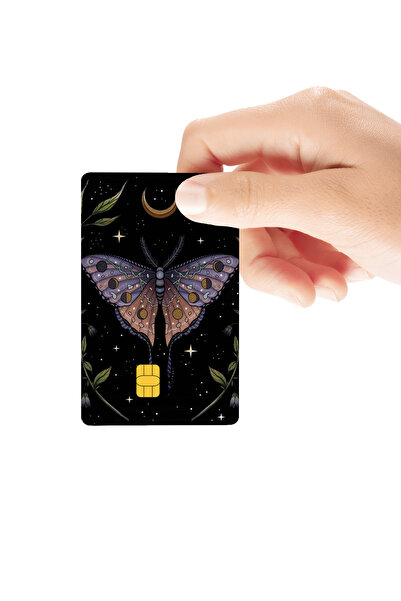 Huggy Craft Kelebek Ay Motifli Astroloji Temalı Parlak Kredi/Banka Kart Kapla...