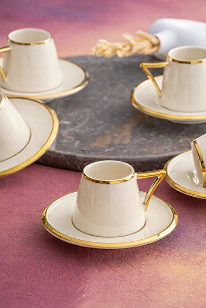 ACAR Elora 6 Kişilik Krem Kahve Fincanı Takımı HXF-05919