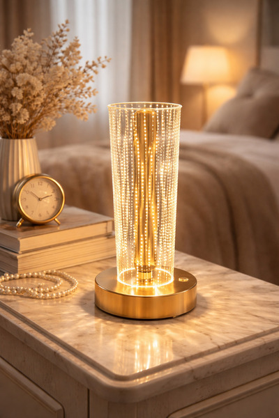 newar Kristal LED Masa Lambası Dokunmatik Şarjlı 3 Renk Işıklı Gold Dekoratif...