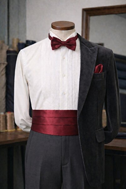 Ars Magic Box Luxury Men's Black Bridegroom Suit Satin Fabric Belt Set