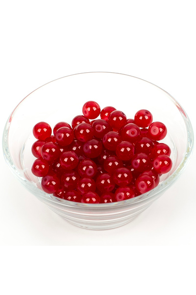 yfhobi 25 Gram- 8 mm Kırmızı Renk Yuvarlak Cam Boncuk, 1. Kalite (25gr - 35 A...