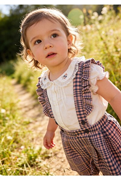 NALIA baby wear Dantel Detaylı Şortlu Gömlek Salopet Takım - Kız Çocuk