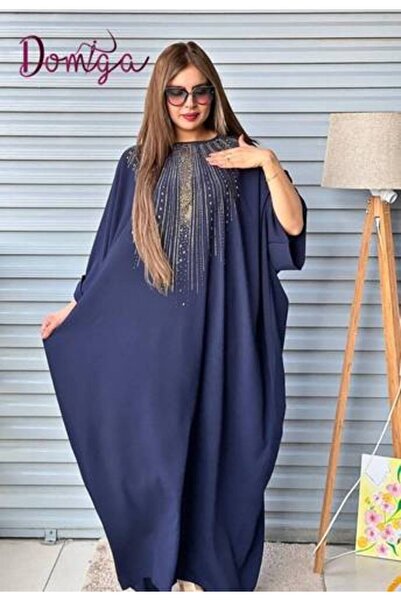 domiga Loose Kaftan in Navy Blue with Golden Dot Pattern
