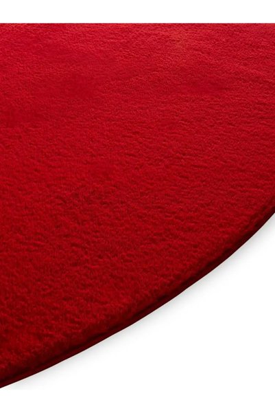 Turkrugs Velora Serisi Kırmızı Yuvarlak Tavşan Peluş Halı – Ultra Yumuşak Kaymaz Taban Modern Peluş Halı