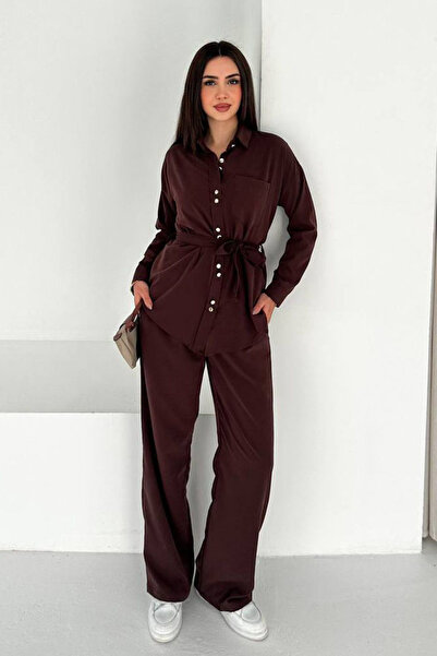 Noa&Noa Double-Breasted Buttoned Shirt Suit - Brown Brown