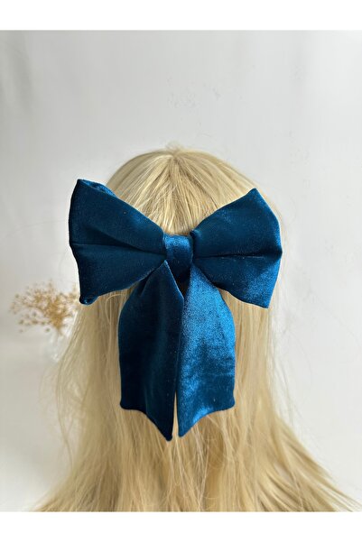 MegssStore Petrol Blue Velvet Bow Automatic Buckle