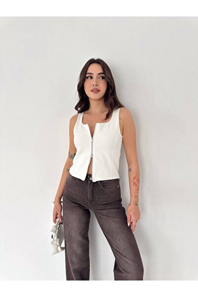 Noa&Noa بلوزة بدون أكمام بسحاب-إكرو EKRU