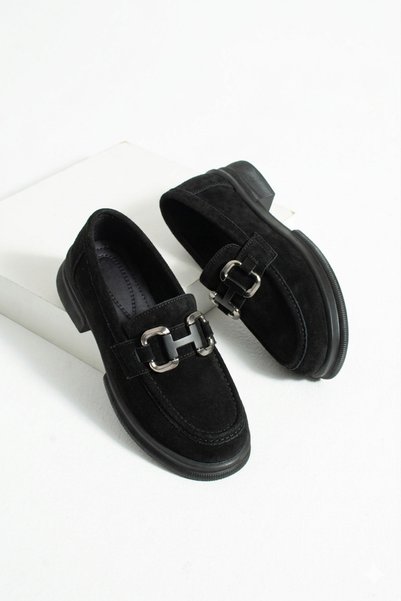 guijarro 2026 Trend Women's Black Suede Buckled Premium Comfort Loafers : Extra Comfortable Non-Slip Sole