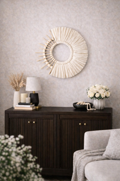 BOHEM Doğal Hasır Duvar Dekoru El Yapımı Şık Tasarım 42 cm Modern Salon Antre...