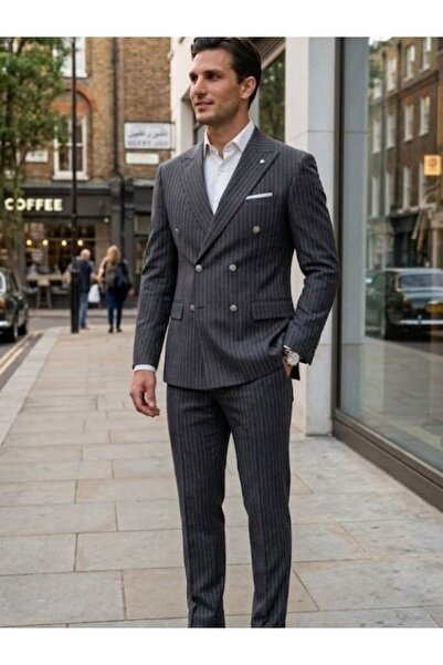 MODMEN Striped Double-Breasted Men's Suit – Stylish and Comfortable Italian C...