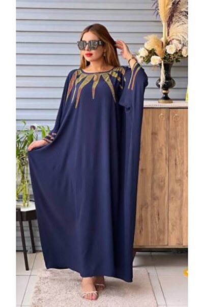 domiga Loose Kaftan in Navy Blue with Golden Strass Pattern