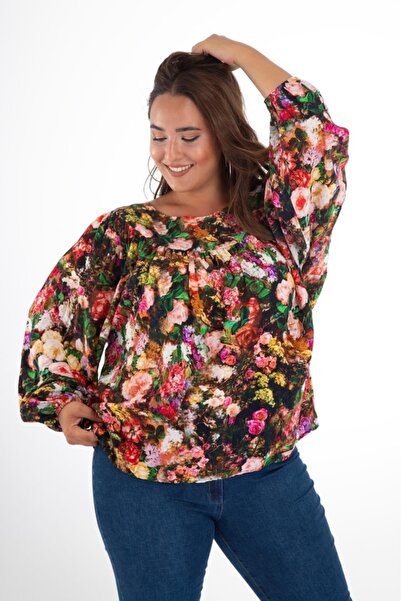 MAMAYAGA Women's Curve Large Size Front Floral Draped Long Sleeve Sporty Styl...