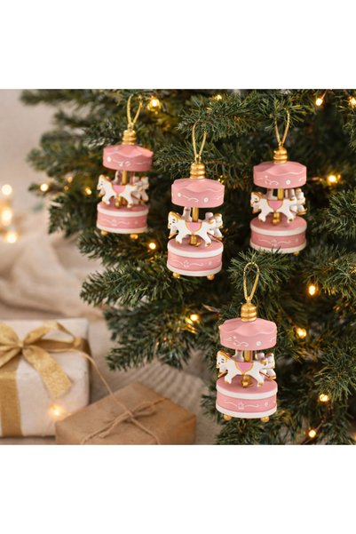 LİNALP Carousel Christmas Tree Ornament Set of 6 Nostalgic Decorative Gift Pine Tree Ornament Decoration Set Tr