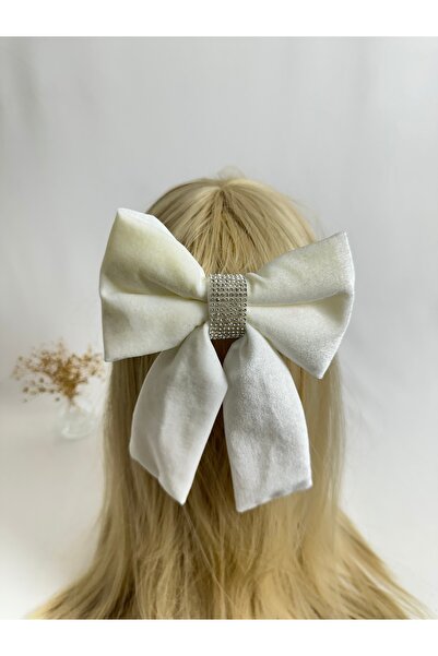 MegssStore مشبك أوتوماتيكي أبيض مرصّع بالأحجار مخمل فيونك