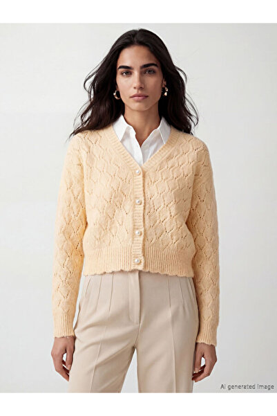 LC Waikiki Rmz Gi̇yi̇m Farkiyla V Dikim Openwork Women's Knitwear Cardigan