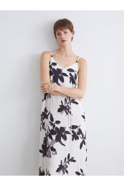 LC Waikiki V-Neck Floral Rope Strap A-Line Dress