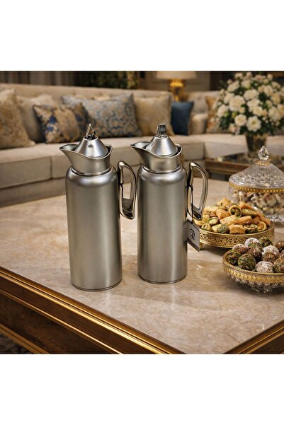 sahal aloula Trend Thermos Set 1 Liter Matte Silver