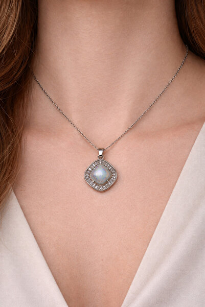 Takıtolia Vania Square Pearl and Crystal Stone Stylish Design Silver Color St...