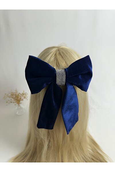 MegssStore مشبك أوتوماتيكي على شكل فيونكة باللون الأزرق الداكن مرصّع بالأحجار...