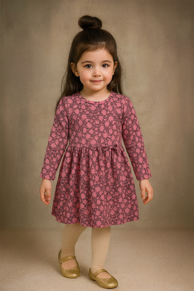 FOR GIRLS Girls' Long Sleeve Printed Casual Dress - Pink