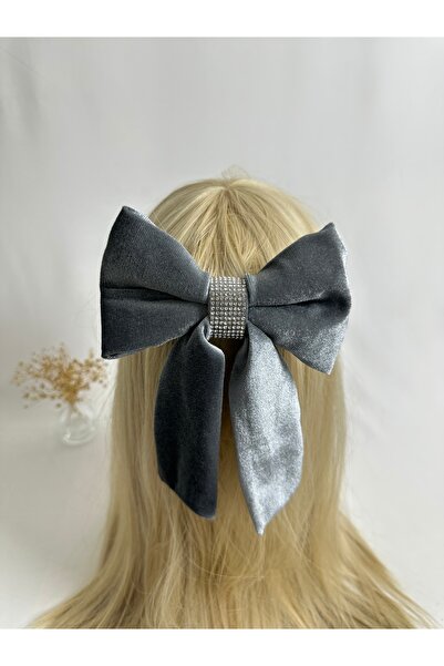 MegssStore Gray Stone Velvet Bow Automatic Buckle