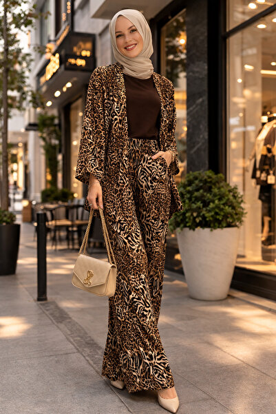 forte bella Patterned Alt-Üst Trend Hijab Kimono Set