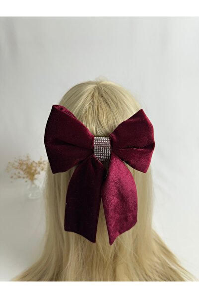 MegssStore مشبك أوتوماتيكي على شكل فيونكة باللون الأحمر الداكن مرصّع بالأحجار...