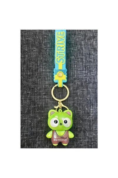 Dinç Spor Cute Cat Keychain Big Face Cat Strive Bag Car with Silicone Wristba...