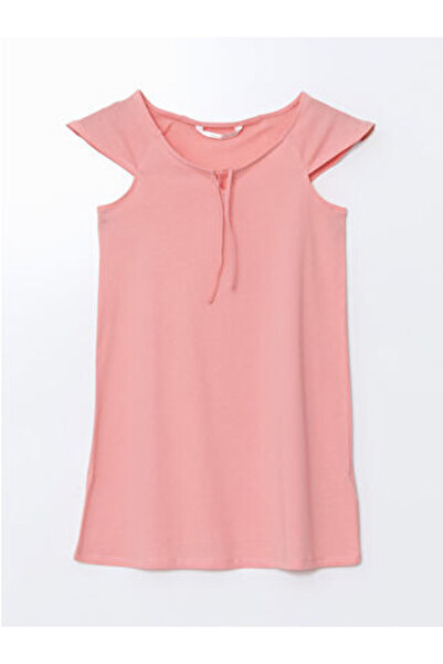 LC Waikiki M1 Sezon Pink Tie-Detail Collar Women's Nightgown