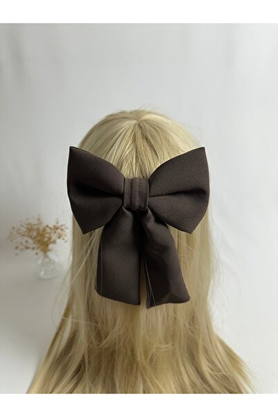 MegssStore مشبك أوتوماتيكي مزدوج بني اللون كريب فيونك