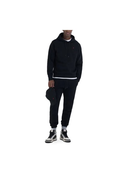 Replay Hanorac barbati, regular fit, cu gluca, logo brodat R rosie, bumbac, culoare negru, marimea S