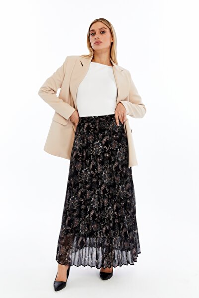 Modabenna Φούστα σιφόν με μοτίβο με πλισέ με ελαστική μέση με πλισέ