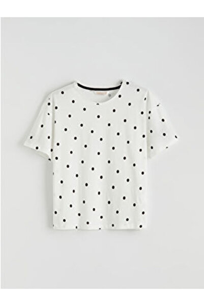 LC Waikiki M1 SEZON طقم بيجامة نسائي مكون من منقّط قطع برقبة دائرية بلون إكرو