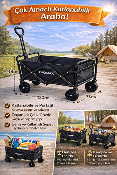 THOMAX Çok Amaçlı Katlanabilir Araba ve Taşıma Arabası Kamp,Piknik,Plaj,Pazar...
