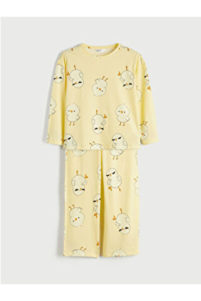 LC Waikiki M1 Sezon Yellow Crew Neck Printed Women's Pajama Set