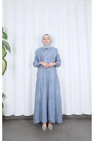 HNT Hayrunnisa Tesettür Düğme Detaylı Bolerolu Beli Lastikli Tesettür Elbise ...