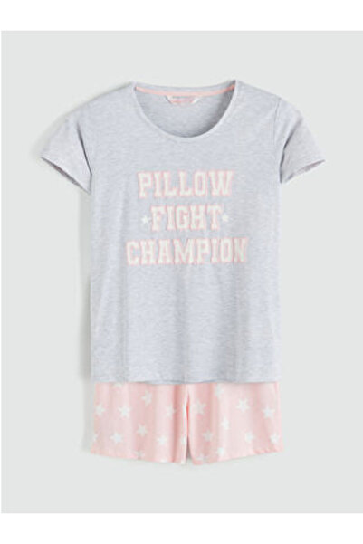 LC Waikiki M1 Season Pink Star Patterned Women's Shorts Pajamas Set