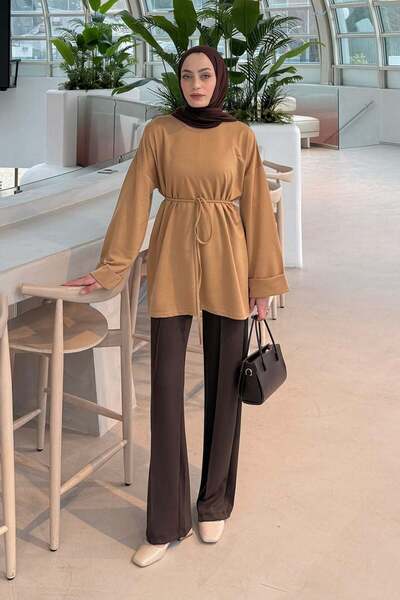 lamelif Slit Detailed Sweat Soft Brown
