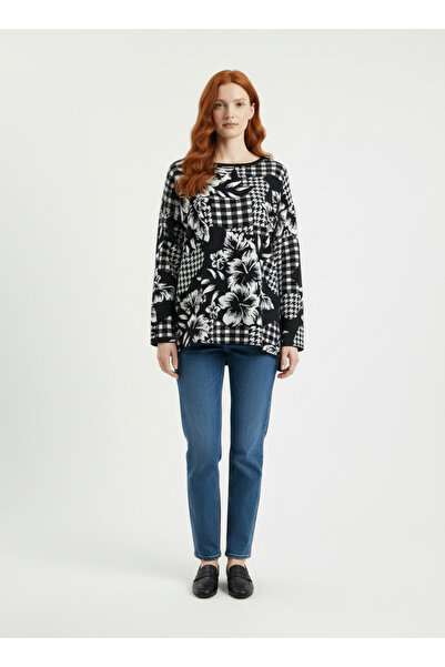 Neden Tekstil Γυναικεία μπλούζα με ασύμμετρη κοπή και σχέδια λουλουδιών και χ...