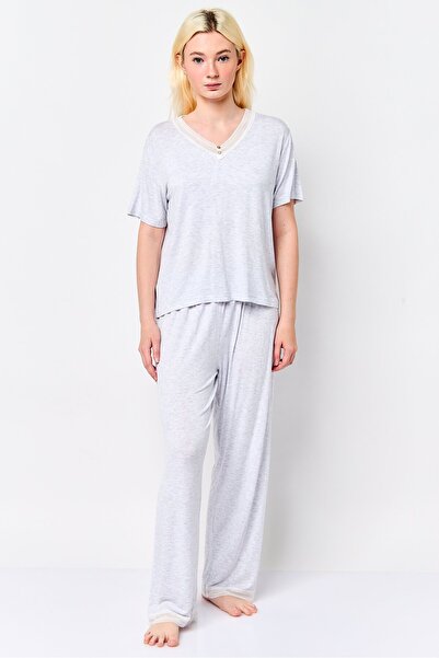 Kathy Ireland Women 2 Pieces Heather Top And Bottom Pyjama Set, Heather Grey