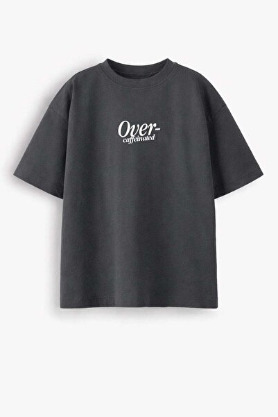 Monila Kadın Premium Kumaş Antrasit Baskılı Oversize T-Shirt