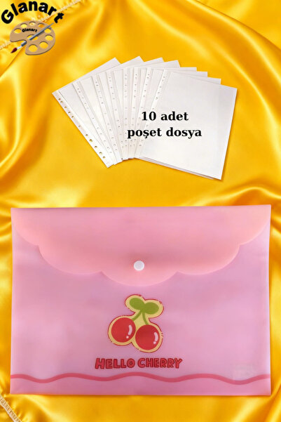Glanart a4 boy çıt çıt ödev dosyası +10' lu poşet dosya pastel renkler pembe ...