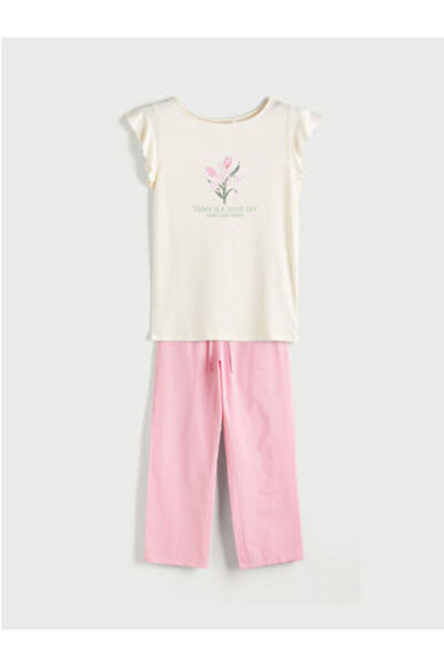 LC Waikiki M1 Sezon Pink Crew Neck Printed Women's Pajama Set