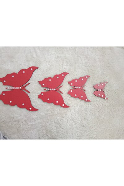 DUVAR PANOSU AHŞAP KELEBEK İNCİ TANELİ 25cm-20cm-15cm-10cm 4' LÜ SET