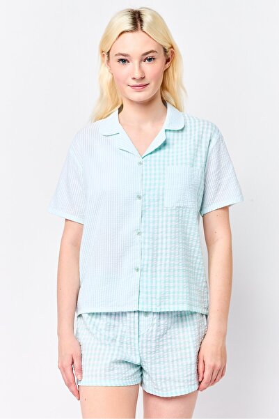 Bebe Women 2Pcs Gingham Pattern Pajama Top And Shorts Set, Multicolor